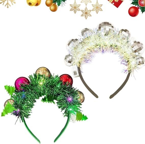2 stk. julelysende pannebånd, LED julekulehode, julehodeplagg julehårbånd hårbøyle for julebordfavoritter