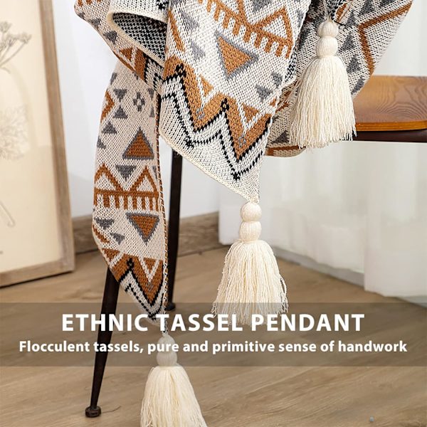 Strikket tæppe Vintage Tassel Bohemian Etnisk Stil Geometrisk Mønster Hyggelig Lænestol Betræk Varme Tæpper