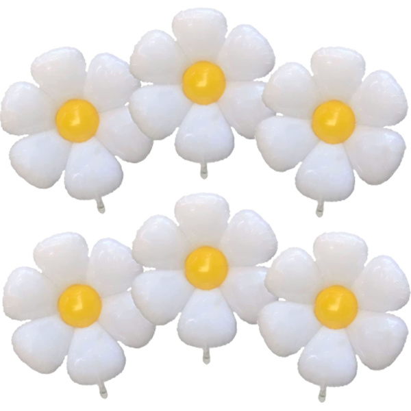 6-pak 74*80cm Hvide Daisy Balloner, Aluminium Film Stor Blomst Formet Ballon, Fødselsdagstema Fest Dekoration (6 stk Medium)
