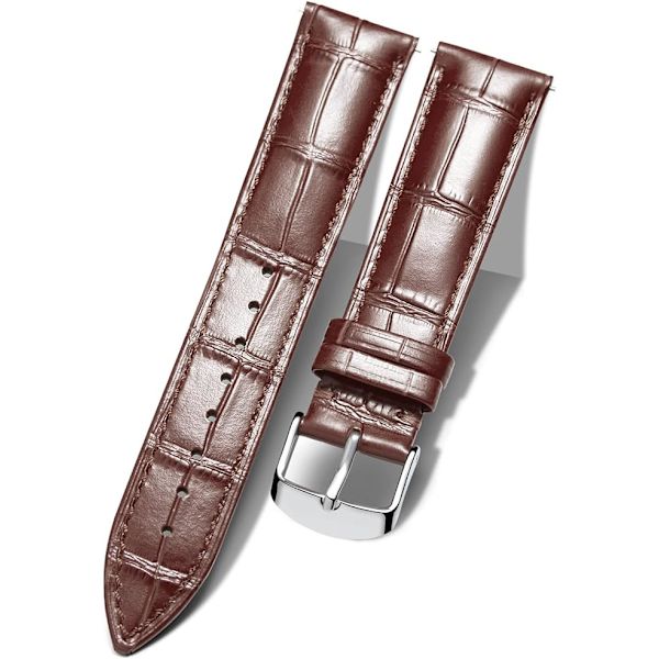 Äkta läderklockarmband med snabbfäste, ersättningsarmband för smartklocka, krokodilskinnsmönster med silverspänne för män och kvinnor (20 mm)