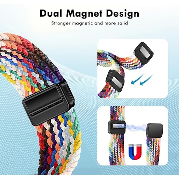 Magnetiska stretchiga flätade remmar kompatibla med Samsung Galaxy Watch 40mm 44mm, Huawei Watch GT 42mm Garmin Vivoactive elastiskt nylon 20mm band