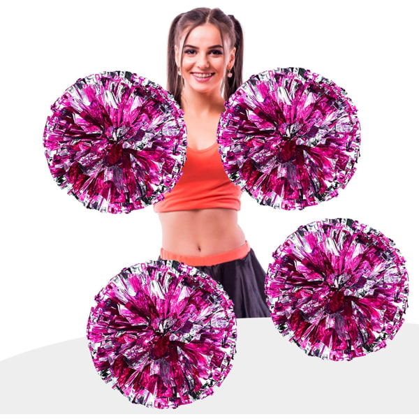 4Pcs Metallic Foil Cheerleading Pom Poms, Premium Cheerleader Pompoms Kit, Cheering Hand Flowers 9.8 Inches