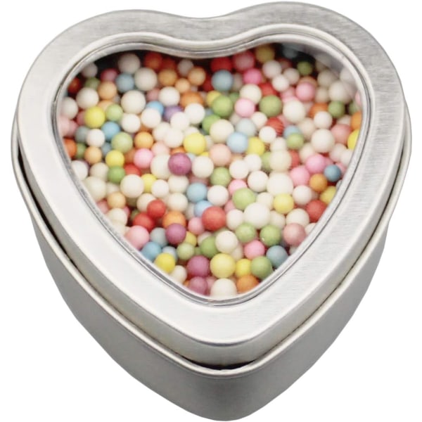 14-pack 60 ml tomma hjärtformade silvermetallburkar med genomskinligt fönster för ljustillverkning, godis, presenter och skatter