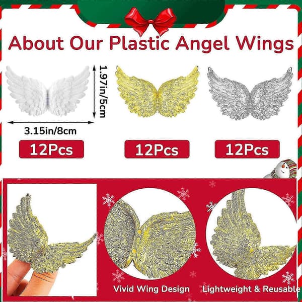 36 stk. plastik til håndarbejde, mini engelvinge ornament lapper, til festindretning DIY håndværk & bryllupsrekvisit