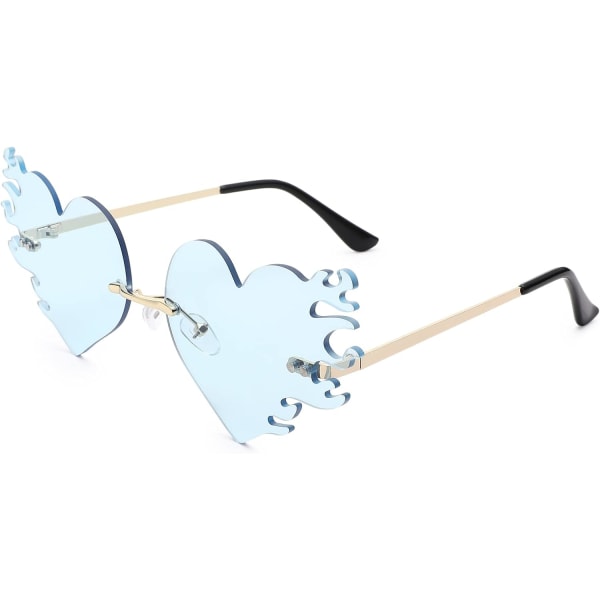 Ett par solglasögon med smält hjärta för män trendig design för män utan bågar, söta balkglasögon, personlighet, mode flamma solglasögon (ljusblå)