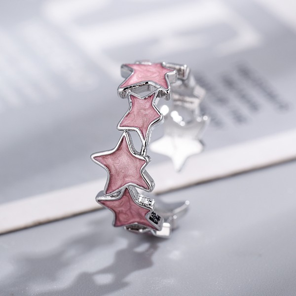 Generisk damering med stjerneformet emalje, åpen ring, allsidig og søt stil, jente- og kul ring, enkel og allsidig motering med temperament Pink