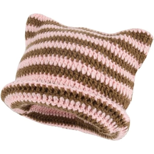 Fairy Beanie Y2K Katt i Hatt - Randig Virkad Slouchy Beanie Hatt Vinter Varm Stickad Mössa Huvudbonader Tillbehör color 3