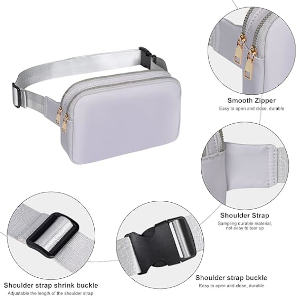 Naisten vyölaukku, Fanny Pack naisille Musta muodikas vyölaukku vaellukseen, juoksuun, kävelyyn grey