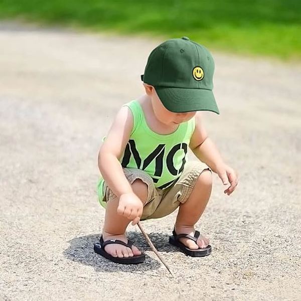 Smilende ansigt Toddler Baseball Cap Børn Vasket Sjov Hatte Justerbar Søde Kasketter til 3-12 År Grøn