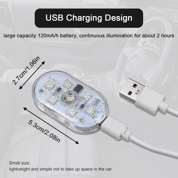Bil LED interiørlys, USB oppladbart trådløst berøringslys for bil, for bagasjerom, bildører, armlenesker, sitteområder, 4 stk. hvite