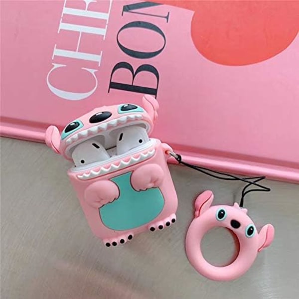 Silikonikotelo Yhteensopiva Airpods 1/2 Kotelon Kanssa Hauska 3D Sarjakuva [Sarjakuva] Pink