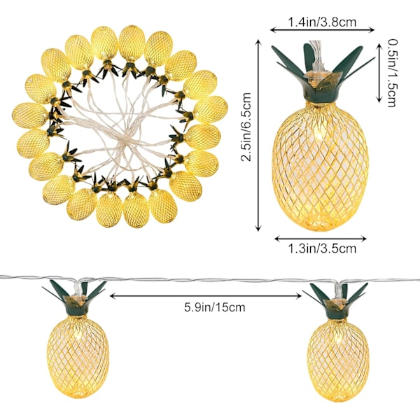 1 pakke ananas lyskæder, 16ft ledning med 30 stk ananas lys, batteridrevet fe lyskæder til fest