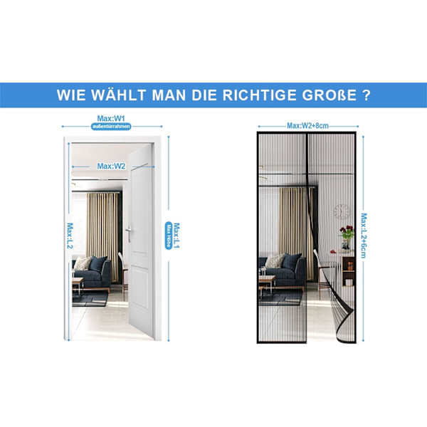Fluescreen Dører Nett Gardin Insektnett for å Holde Fluer & Insekter Ute, Fluescreen Franske Dører, Dobbel Dør Magnetisk ScreenFly Dører Black 120*240CM