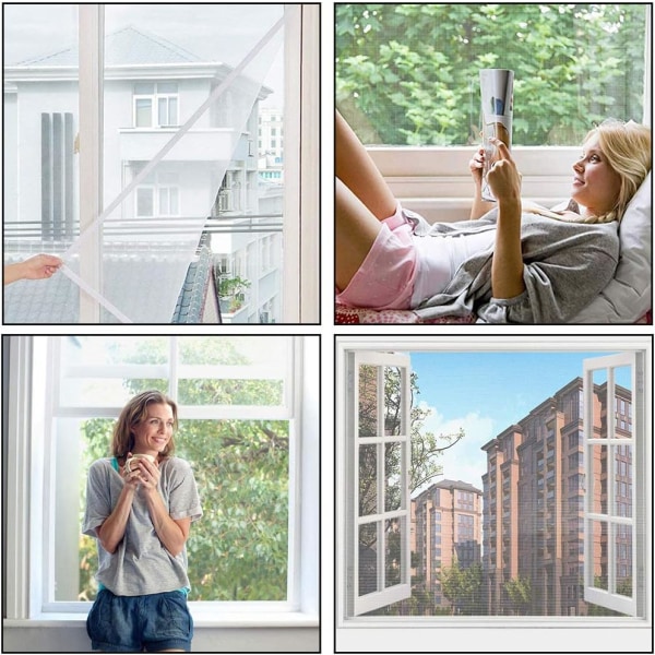 Vindusskjerm Myggnetting, 3-pak Flue Nettvindu DIY Selvklebende Bug Net Gardin Bug Bee Guard 51x59 Tommer med Krok Tape