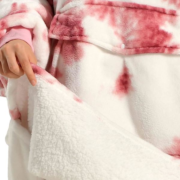 Bærbar tæppehættetrøje, Oversized Sherpa hættetrøje til kvinder og mænd, Hyggelig sweatshirt med kæmpe lomme Red Tie-dye