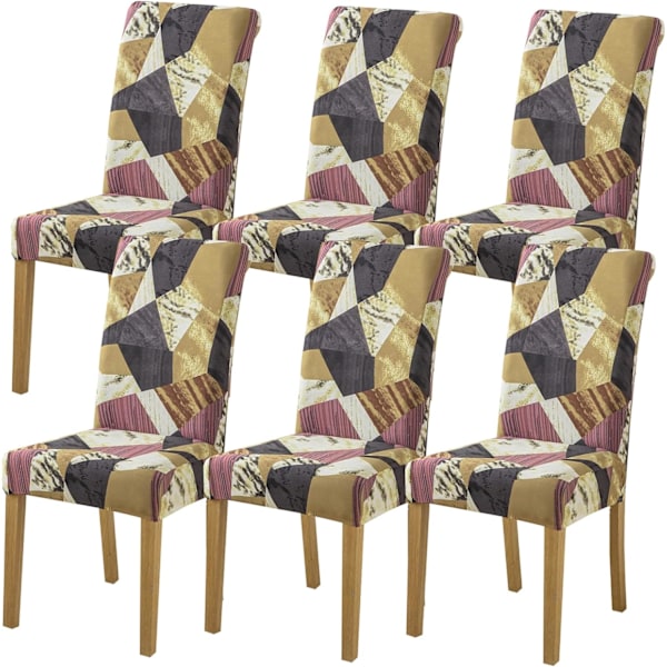 Stoltrekk Slipcovers 6 stk Stretch Avtakbar Vaskbar Kort Spisebordstol Beskytter Trekk Sete for Hotell, Spisestue, Seremoni