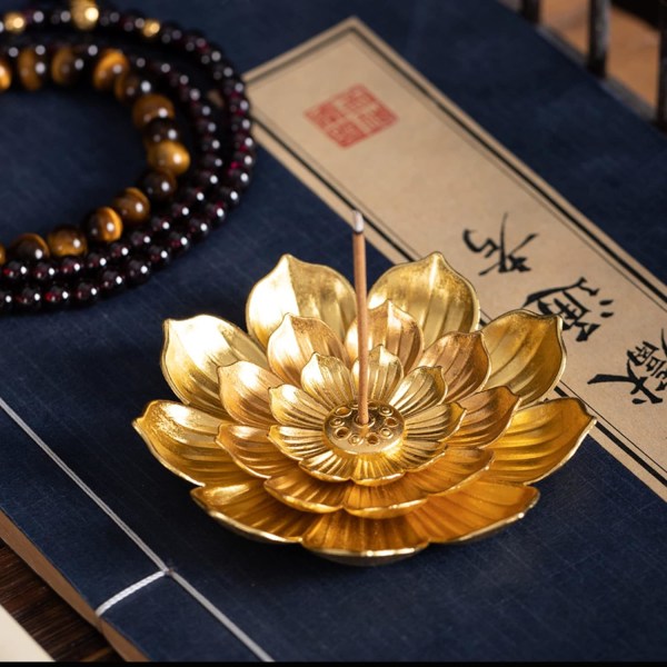 4 stk. Lotus røkelseholdere Pinne røkelseholder Kjegle spole røkelsebrenner Pinneholder med avtakbar askefanger for hjem Tehus (gull)