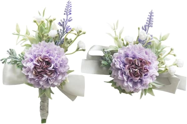 2 deler kunstig håndleddscorsage og knapphullsblomstsett, brudgom forlovere brud brudepiker bryllupsblomsttilbehør, blek