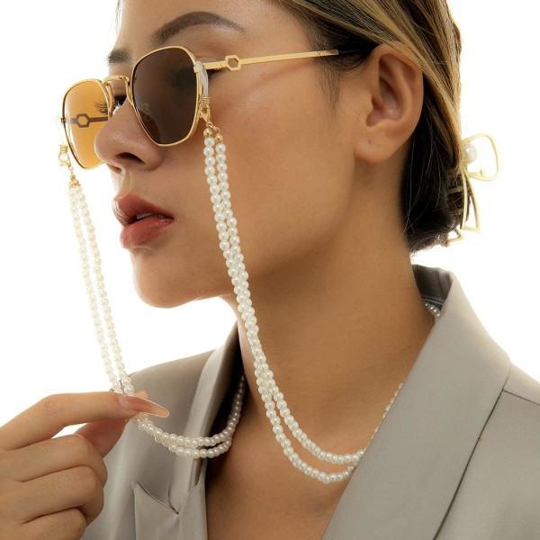 Pearl Sunglass Chain Necklace Boho Beaded Chain Sunglasses Holder Cords Eyewear Retainer Reading Eyeglass Holder Strap for Women Girls