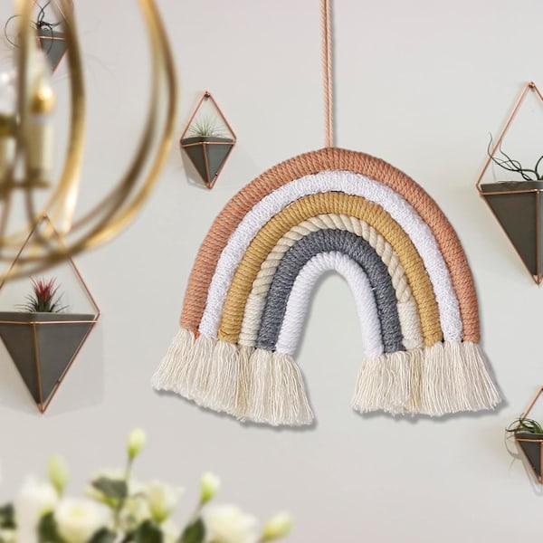 Regnbuevægophæng, Makrame Væghæng, Håndvævet Regnbuevæv, Boho Regnbuekvast Soveværelse, til Børn, Børneværelse
