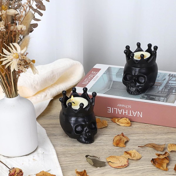 2 kpl Hartsi Kallo Tealight Kynttilänjalat Retro Kallo Pää Votiivi Kynttilänjalat, Musta Gootti Kallo Kynttilänjalat Halloweenille