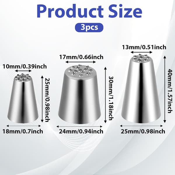 3 st Gräs Spritstyllar Set, Spritstyllar i Rostfritt Stål för Tårta Gräs Glasyr Spritstyllar Multi Öppning Gräs Spritstyll (M24, 233, 234)