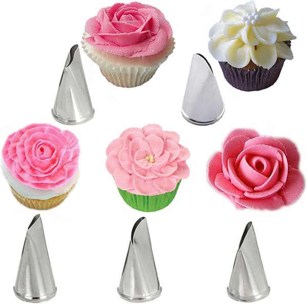 5 st Blommor Rosblad Spritstyllar Set - Spritstyllar i rostfritt stål för bakverk Cupcakes Tårtor Kakor Dekorering