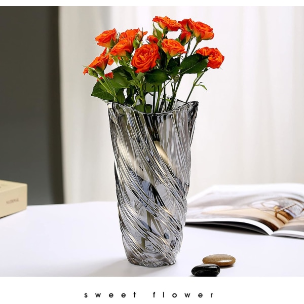 Glassvase, vase i spiralstil, dekorasjon av blomstervaser, håndlaget dekorativ blomsterpotte smoke gray