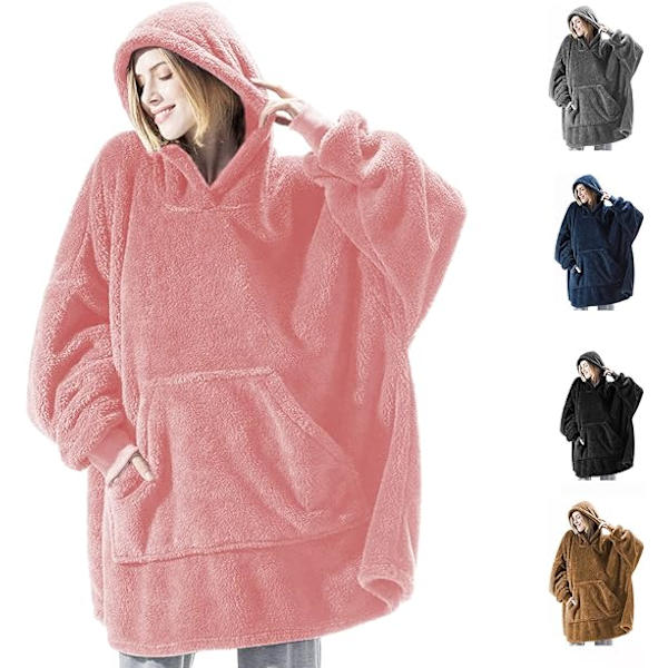 Hettegenser-teppe, Oversized Sherpa-hettegenser, Bærbar hettegenser-genser-teppe, Supermyk varm komfortabel teppe-hettegenser, One Size Fits All Adults Pink