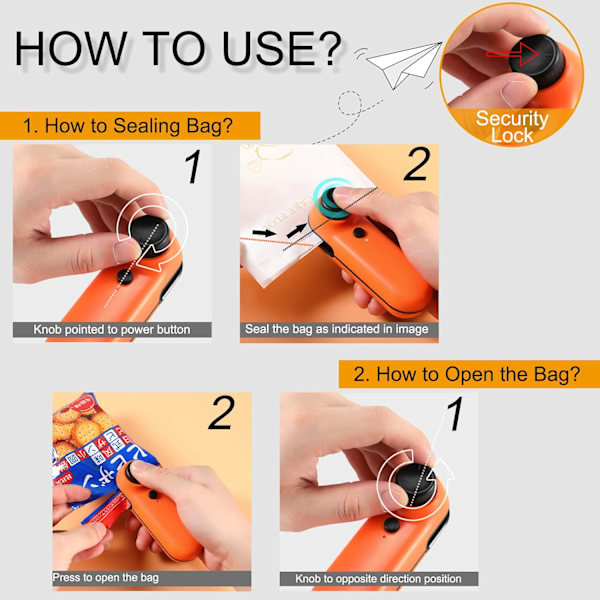 Miniposeforsegler, 2 i 1 USB-oppladbar varmeforsegler og kutter, miniposeforsegler med myk magnet