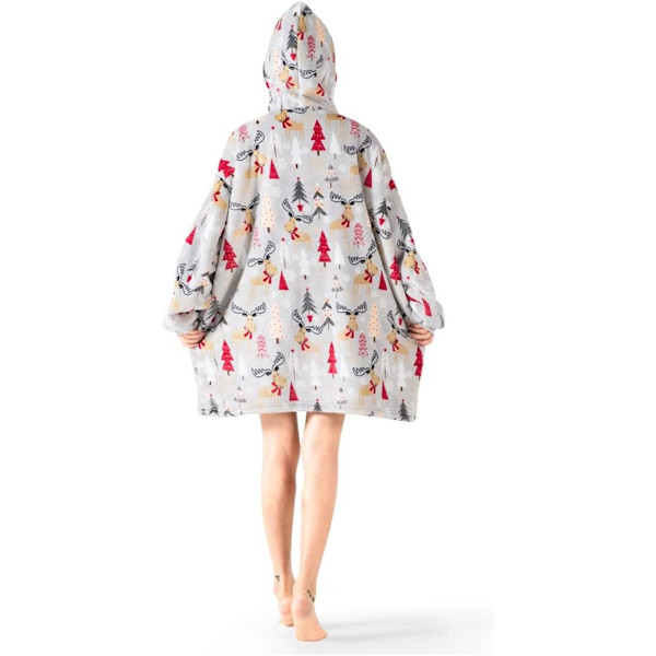 Oversized bærbare tæpper, blødt plys trykt Sherpa tæppe sweatshirt med lommer, one size fits all Elk