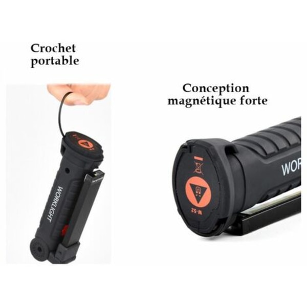 Oppladbar lys, multifunksjonslys, multifunksjonslommelykt med magnet, COB arbeidslys, USB sammenleggbar lading, utendørs hjem (liten)