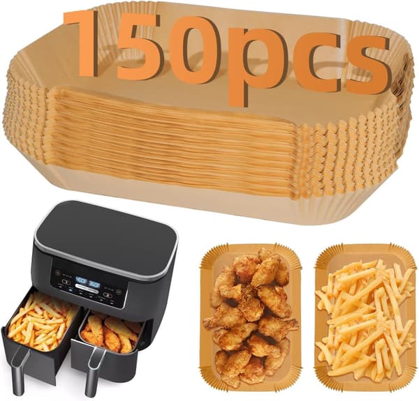 150 STK Airfryer-papirforinger, engangs airfryer-tilbehør for dobbeltsone airfryer