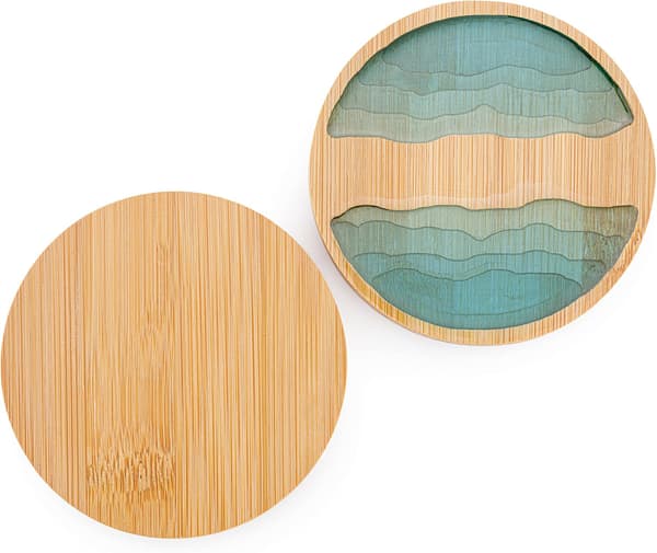 Runda Ocean Wave Epoxiharts och Bambu Underlägg Dryckesmatta - 5-pack