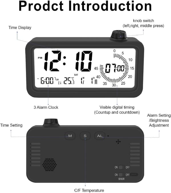 Digital Visuel Timer, 60 Minutters Nedtællingstimer, 3 Alarmtilstande, Temperatur- og Datovisning, til Børnekøkken, Sort