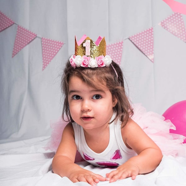 Baby Crown Princess Gold Crowns Tiara Crystal Hat Girls Första födelsedagspresent