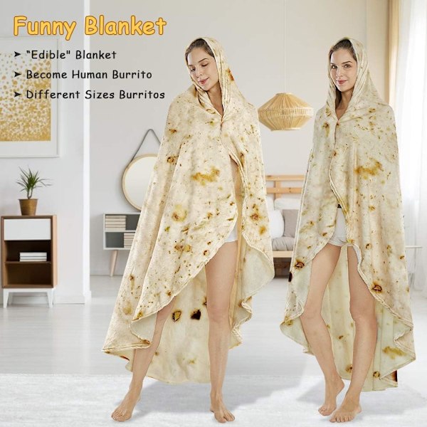 Burritos Tortilla Wrap Teppe, Nyhet Morsomme Gaver Gigant Tortilla Rund Myk Teppe for Barn 卷饼3 150X150CM