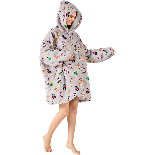 Oversized bærbare tæpper, blødt plys trykt Sherpa tæppe sweatshirt med lommer, one size fits all Christmas