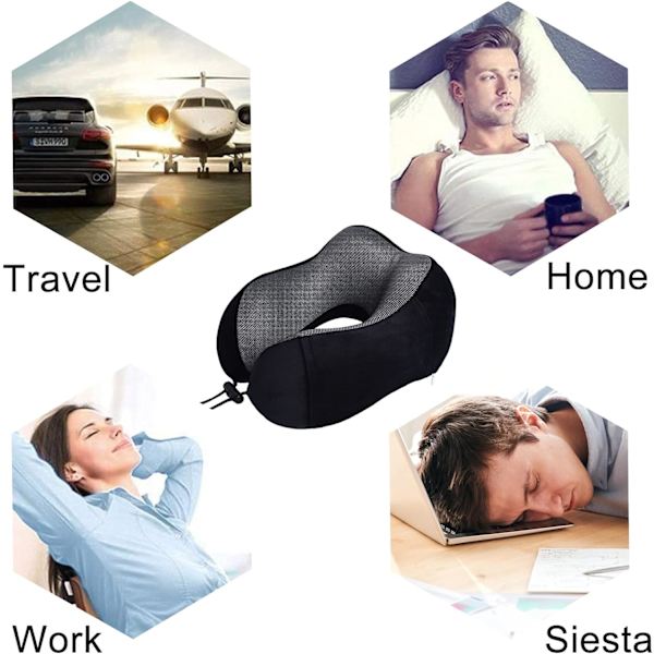 Rejsepude, Memory Foam Nakkepude til Rejser eller Flyvning, Ergonomisk Designet Nakkestøttepude