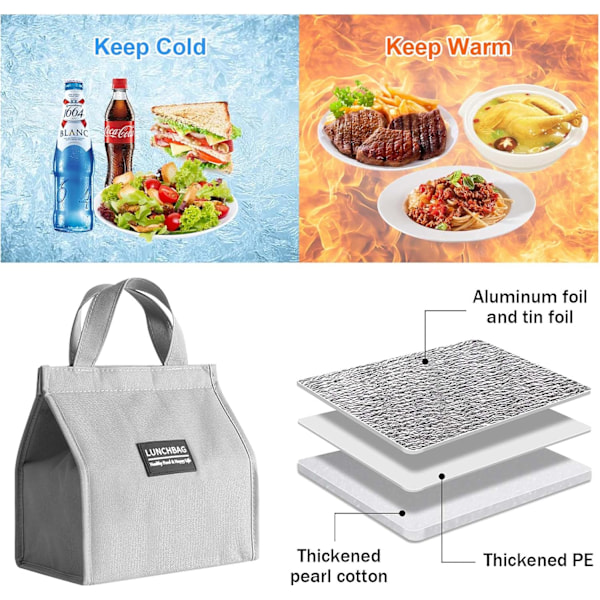 Termisk Lunchväska, Isolerad Lunchväska, Vattentät Lunchväska, Lunchväska för Jobbet, Portabel Lunchväska, Termisk Kylväska för Resor Gray