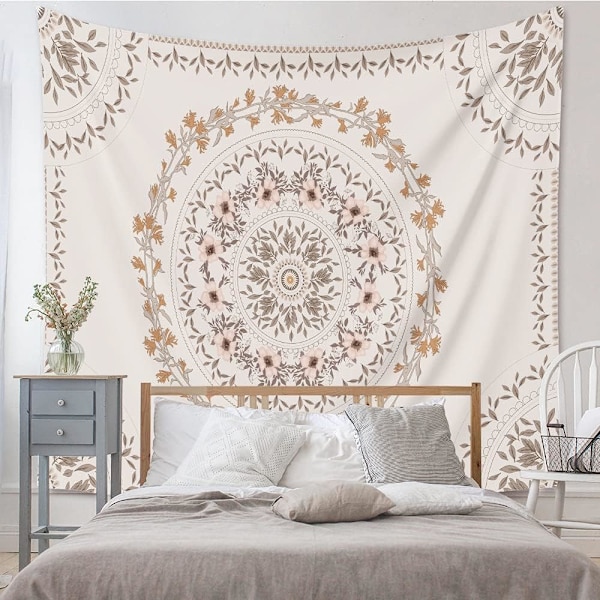Oranssinen boheemi seinävaate, mandala kukka-aiheinen seinävaate