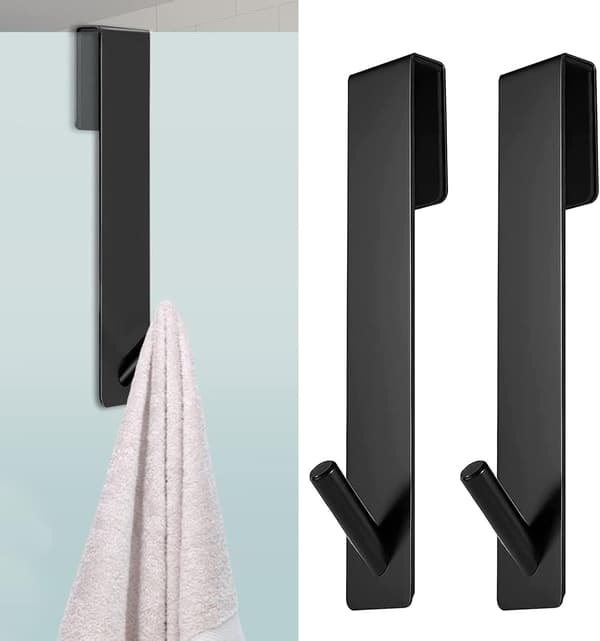 2 STK Brusevægskrog, Badeværelsesdørkrog uden boring, Brusevægskrog i rustfrit stål, til 6-12 mm tykt glas (Sort) Black