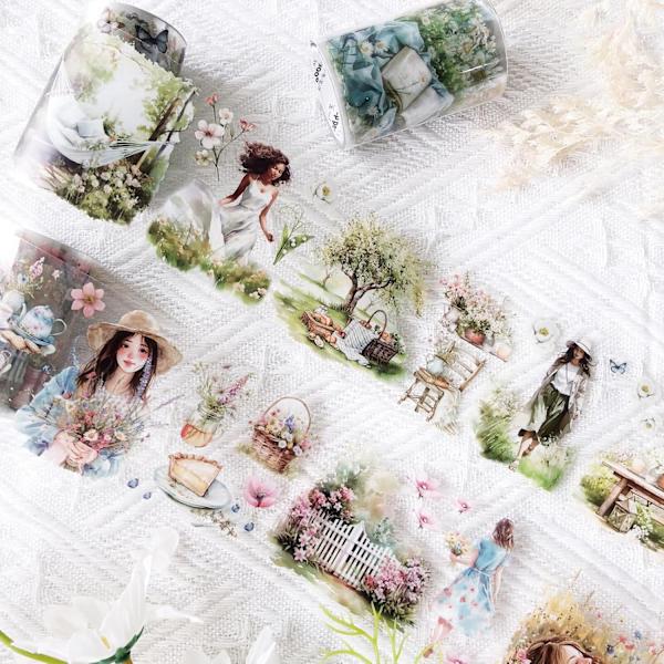 PET-tarrat 3 rullaa, kevät ja kukat, scrapbooking-tarvikkeet, läpinäkyvät tarrat lehtiöihin, päiväkirjoihin, scrapbooking-tarvikkeet, päiväkirjat color 2
