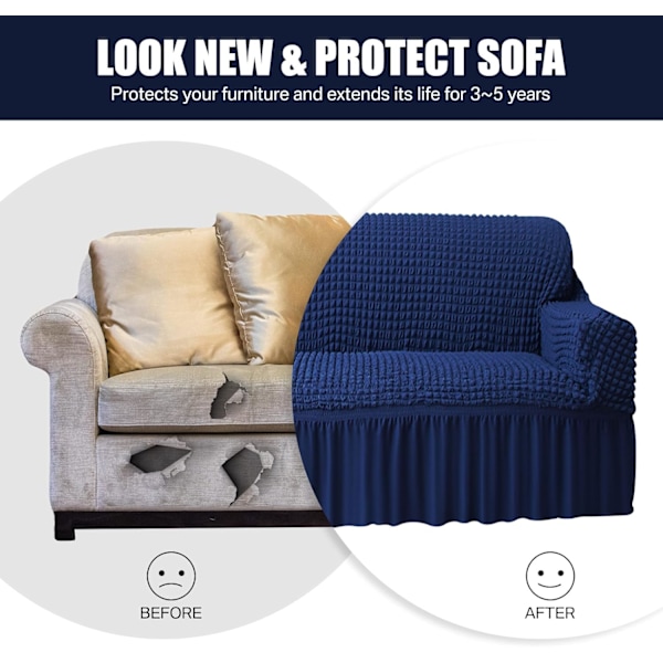Sofaovertræk elastisk skridsikkert sofaovertræk elastisk sofaovertræk Blue 185CM