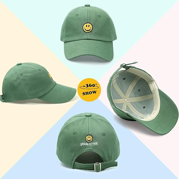 Smilende ansigt Toddler Baseball Cap Børn Vasket Sjov Hatte Justerbar Søde Kasketter til 3-12 År Grøn
