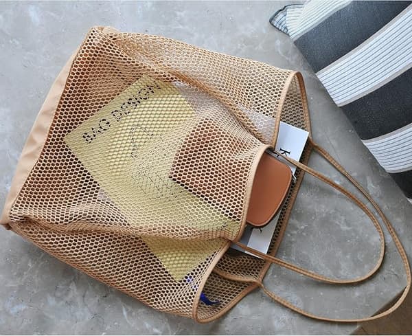 Mesh Strand Tote Dame Skulder Håndtaske