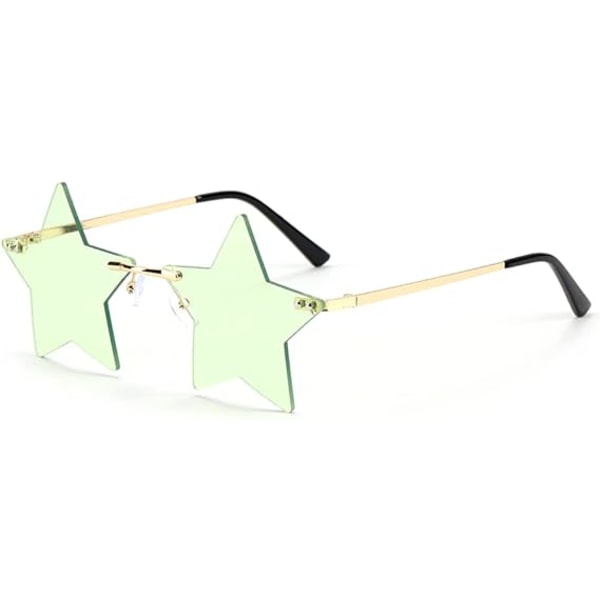 Ett par ramlösa stjärnformade solglasögon fashionabla solglasögon för män och kvinnor festglasögon pentagramglasögon (gröna)