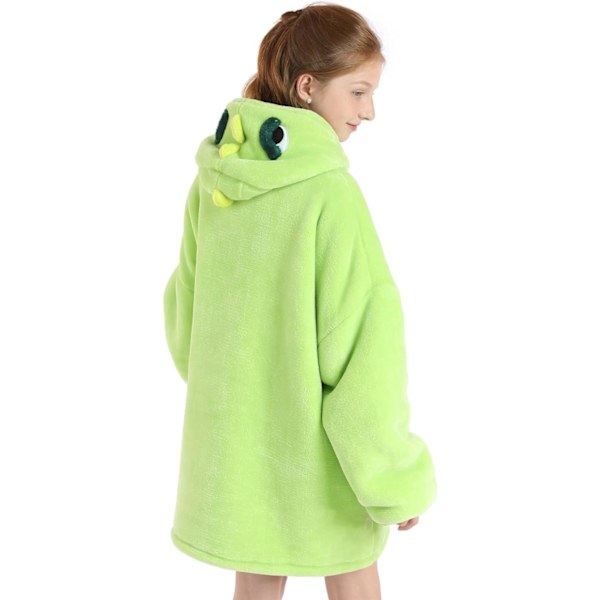 Oversized hettegenser teppe for barn myk varm koselig bærbar teppe genser fleece sherpa teppe med lommer Dinosaur