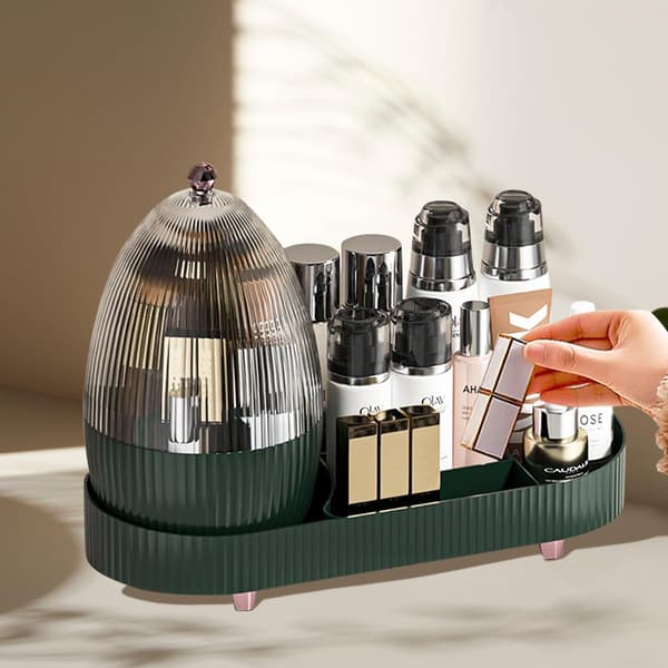 Makeup Organizer, 360 roterende makeup opbevaringsorganizer, til kommode badeværelse soveværelse (mørkegrøn)