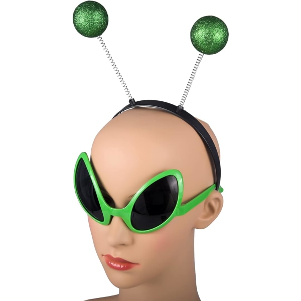 2-delad Alien Set Alien Glasögon och Hårband Alien Solglasögon Martian Antenn Hårband Boppers för Halloween Maskerad Party Favor och Fotografering
